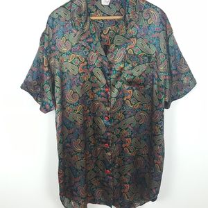Vintage Multicolor Paisley Satin Sleep Button Down